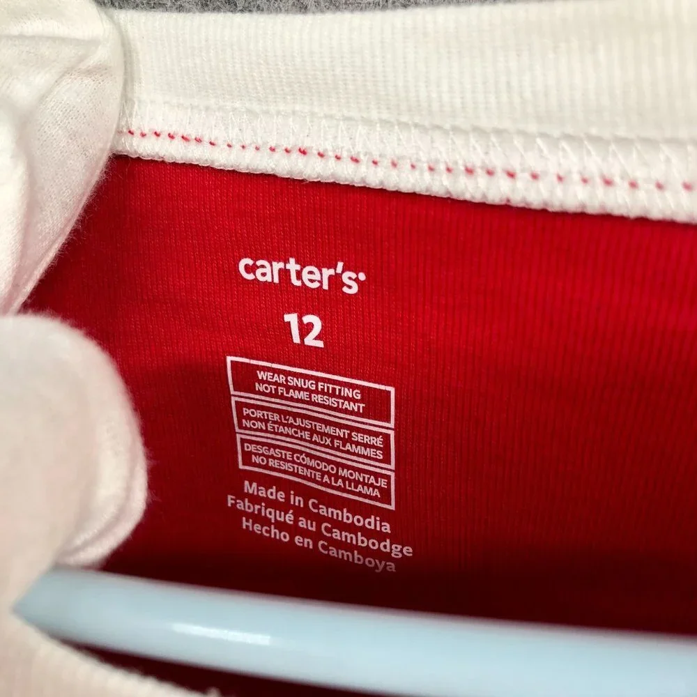 NWT Carters Santa‎ Pajama Top Red Size 12 Long Sleeve Cotton Crewneck
